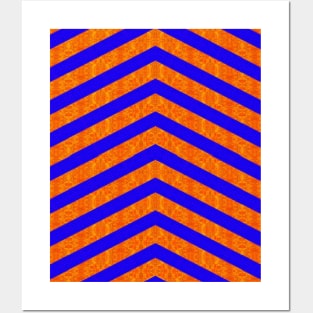 Blue and Orange Chevron Pattern Posters and Art